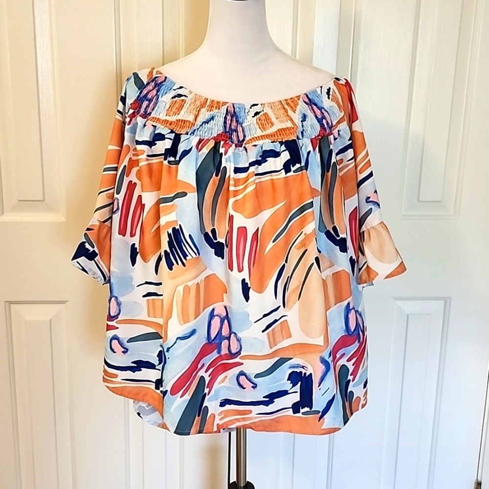Brushed print off the shoulder
